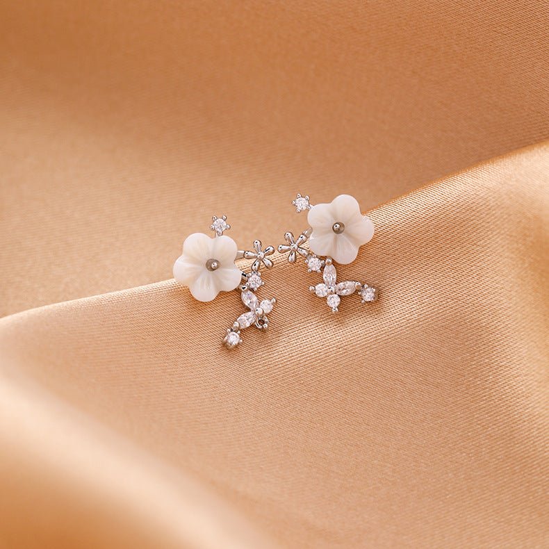 Women's Shell Flower Drop Zircon Earrings-Jewearrings