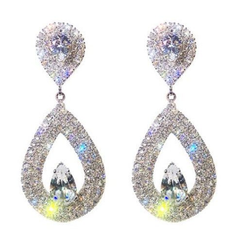 Women's Shiny Diamond-encrusted Drop Earrings-Jewearrings