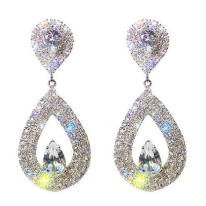 Women's Shiny Diamond-encrusted Drop Earrings-Jewearrings