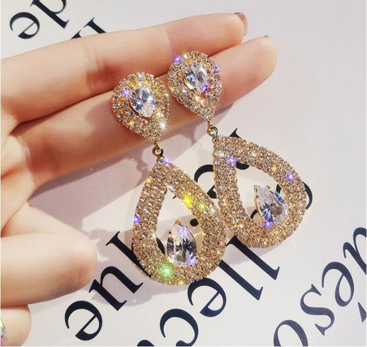 Women's Shiny Diamond-encrusted Drop Earrings-Jewearrings