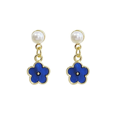 Women's Silver Needle Klein Blue Small Flower Stud Earrings-Jewearrings