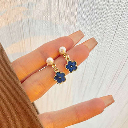 Women's Silver Needle Klein Blue Small Flower Stud Earrings-Jewearrings