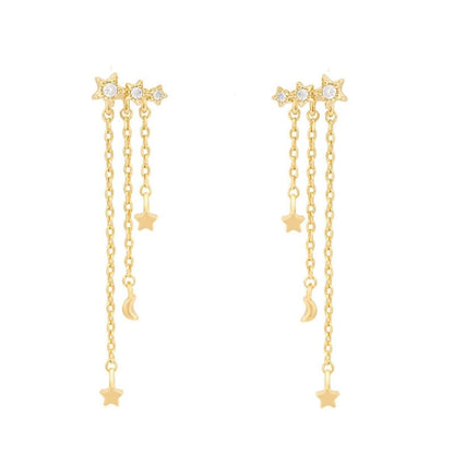 Women's Silver Needle Long Tassel Star Earrings-Jewearrings