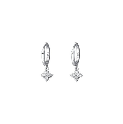 Women's Silver Temperament Simple Diamond Four Leaf Flower Earrings-Jewearrings