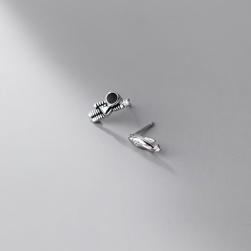 Women's Simple Diamond Asymmetric Silver Stud Earrings-Jewearrings