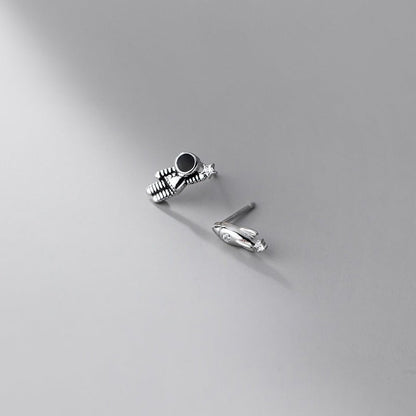 Women's Simple Diamond Asymmetric Silver Stud Earrings-Jewearrings