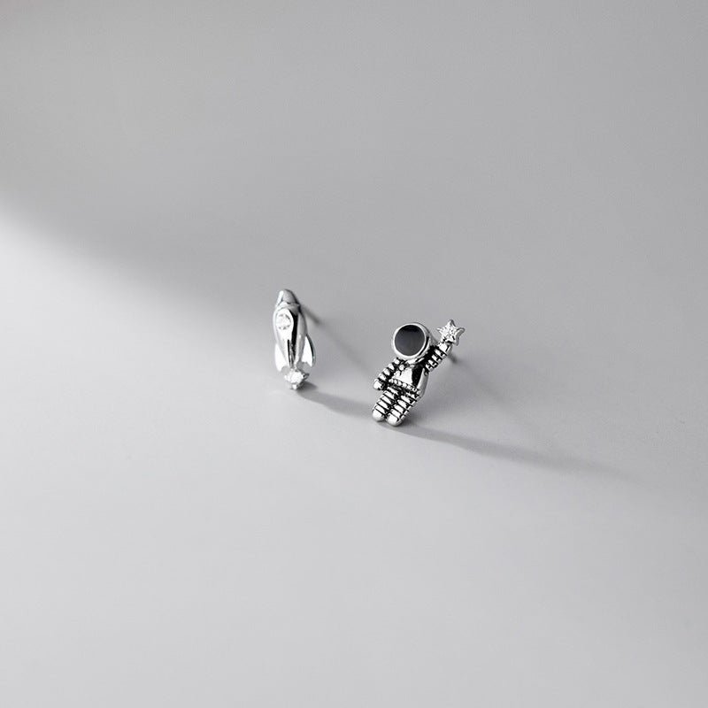 Women's Simple Diamond Asymmetric Silver Stud Earrings-Jewearrings