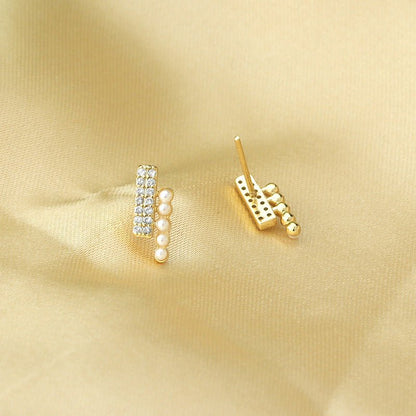 Women's Simple Graceful Double Row Diamond Pearl Earrings-Jewearrings