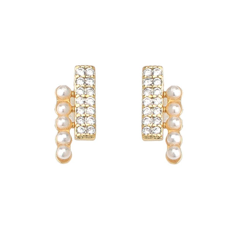 Women's Simple Graceful Double Row Diamond Pearl Earrings-Jewearrings