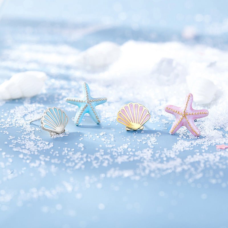 Women's Simple Temperament Starfish Shell Stud Earrings-Jewearrings