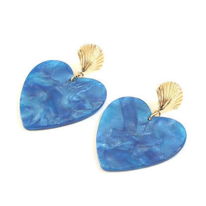 Women's Small Earrings Acrylic Acrylic Blue Heart Earrings Alloy Shell Earrings-Jewearrings