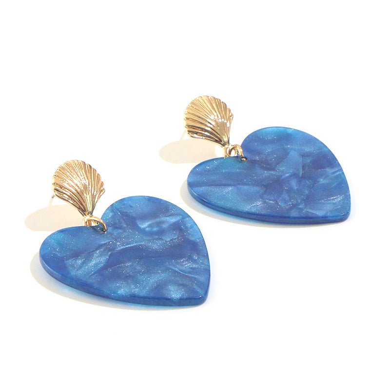 Women's Small Earrings Acrylic Acrylic Blue Heart Earrings Alloy Shell Earrings-Jewearrings