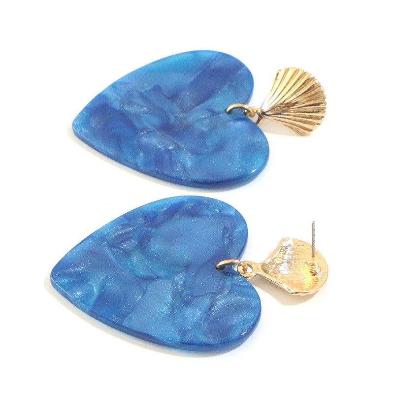 Women's Small Earrings Acrylic Acrylic Blue Heart Earrings Alloy Shell Earrings-Jewearrings