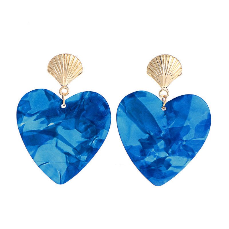 Women's Small Earrings Acrylic Acrylic Blue Heart Earrings Alloy Shell Earrings-Jewearrings