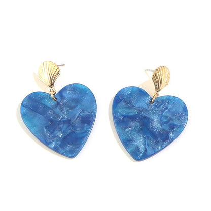 Women's Small Earrings Acrylic Acrylic Blue Heart Earrings Alloy Shell Earrings-Jewearrings