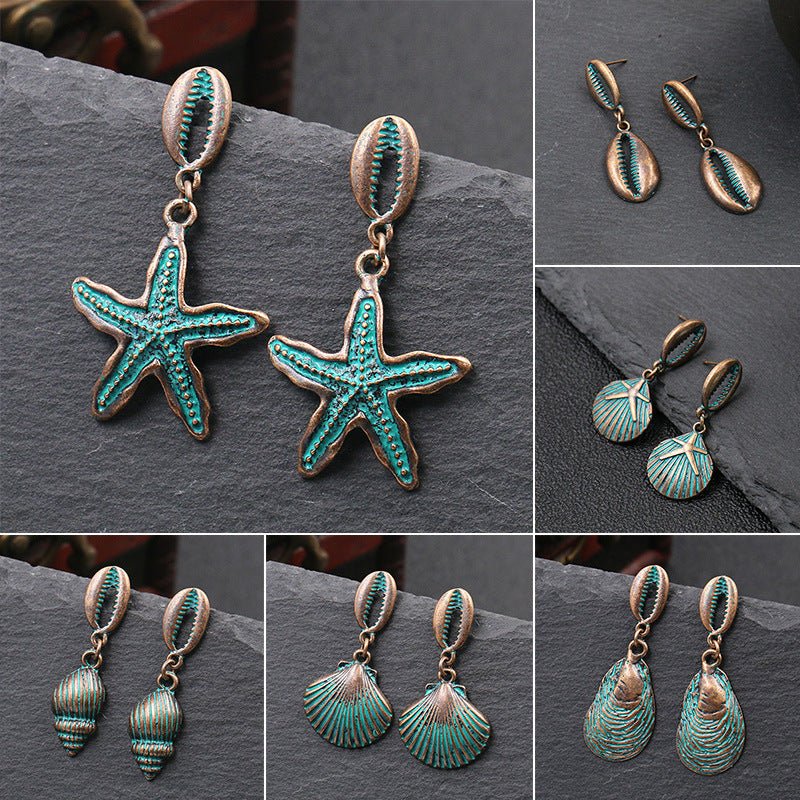 Women's Starfish Shell Shape Electroplated Alloy Earrings-Jewearrings