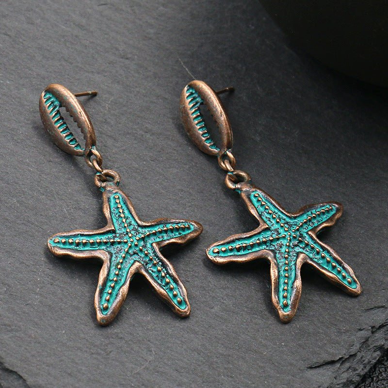 Women's Starfish Shell Shape Electroplated Alloy Earrings-Jewearrings