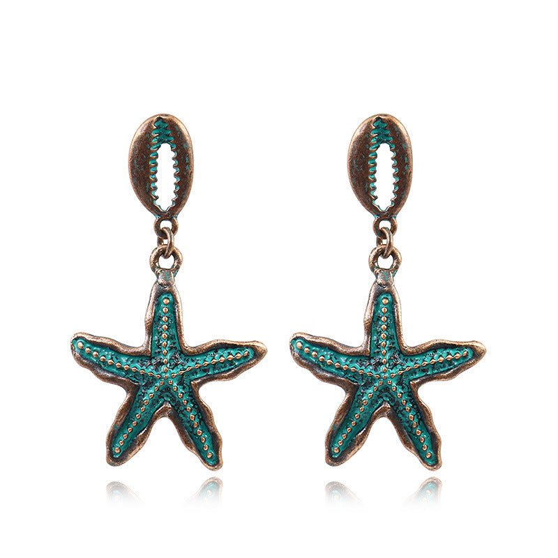 Women's Starfish Shell Shape Electroplated Alloy Earrings-Jewearrings