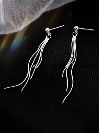 Women's Sterling Silver Long Tassel Earrings-Jewearrings