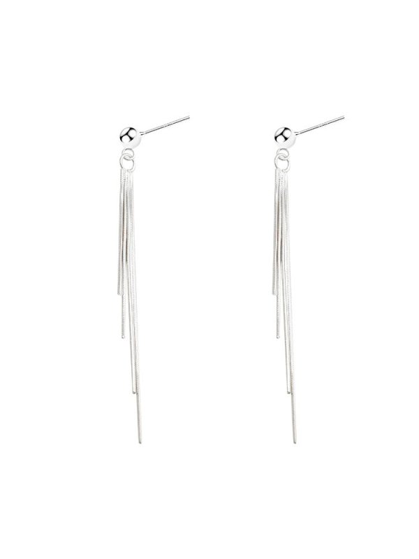 Women's Sterling Silver Long Tassel Earrings-Jewearrings