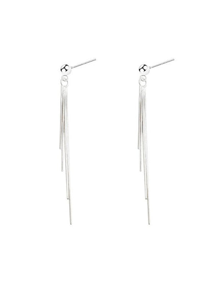 Women's Sterling Silver Long Tassel Earrings-Jewearrings