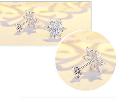 Women's Sterling Silver Six-petal Snowflake Diamond Stud Earrings-Jewearrings