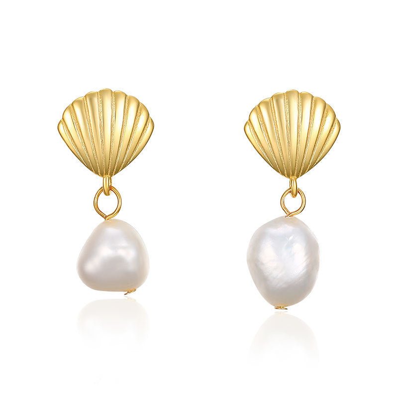 Women's Sterling Silver Vintage Shell Pearl Earrings-Jewearrings