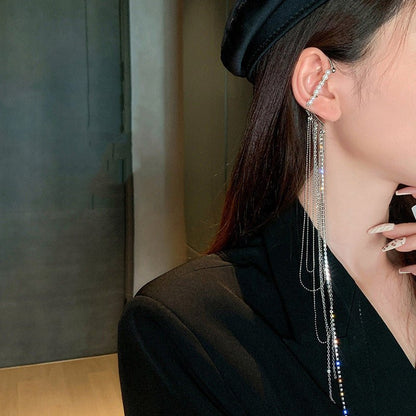 Women's Super Long Diamond-studded Exaggerated Tassel Earrings Niche Design-Jewearrings