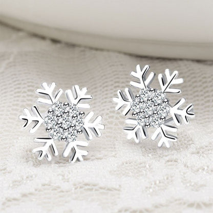 Women's Sweet Diamond Snowflake Stud Earrings-Jewearrings