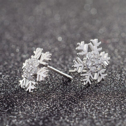 Women's Sweet Diamond Snowflake Stud Earrings-Jewearrings