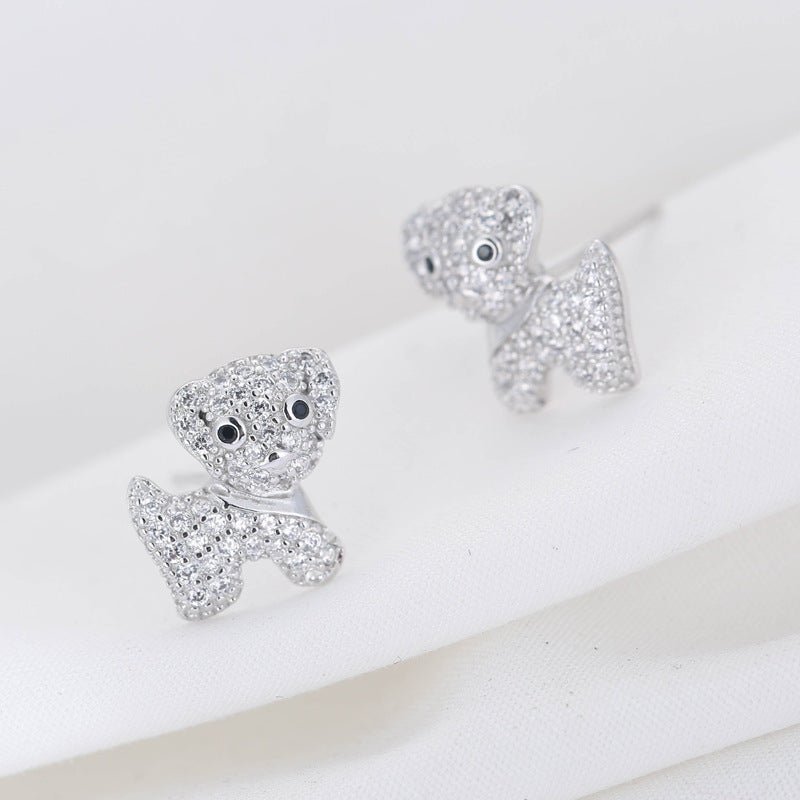 Women's Temperament Cute Dog Shape Diamond Stud Earrings-Jewearrings