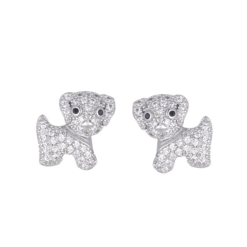 Women's Temperament Cute Dog Shape Diamond Stud Earrings-Jewearrings