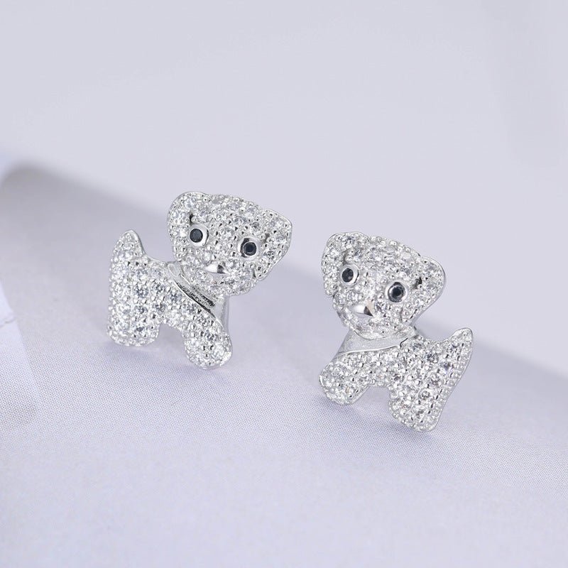 Women's Temperament Cute Dog Shape Diamond Stud Earrings-Jewearrings