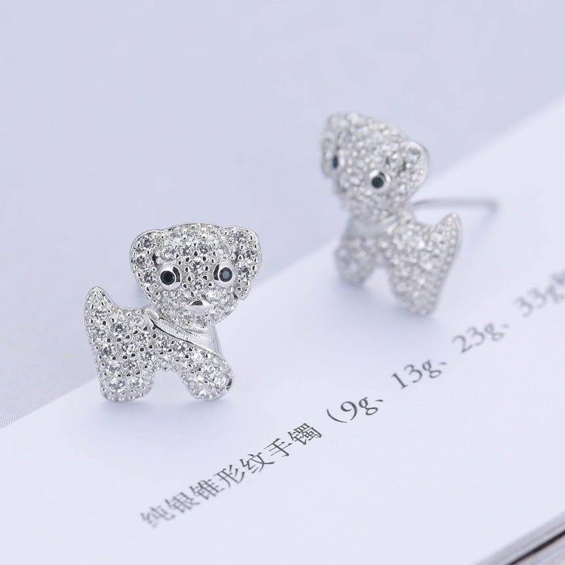 Women's Temperament Cute Dog Shape Diamond Stud Earrings-Jewearrings