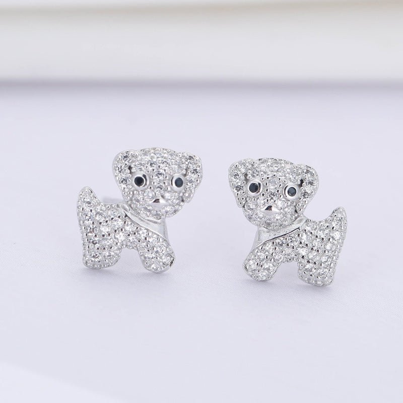 Women's Temperament Cute Dog Shape Diamond Stud Earrings-Jewearrings