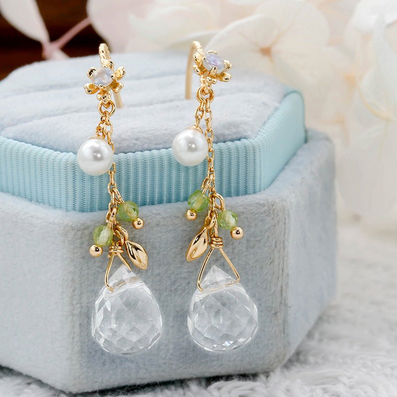 Women's White Crystal Drop Earrings-Jewearrings