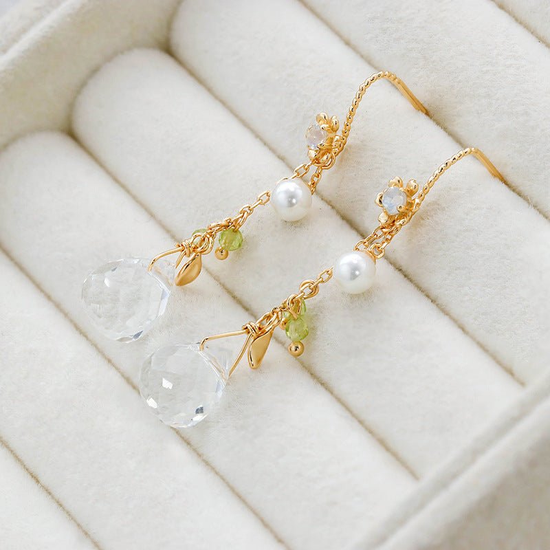 Women's White Crystal Drop Earrings-Jewearrings