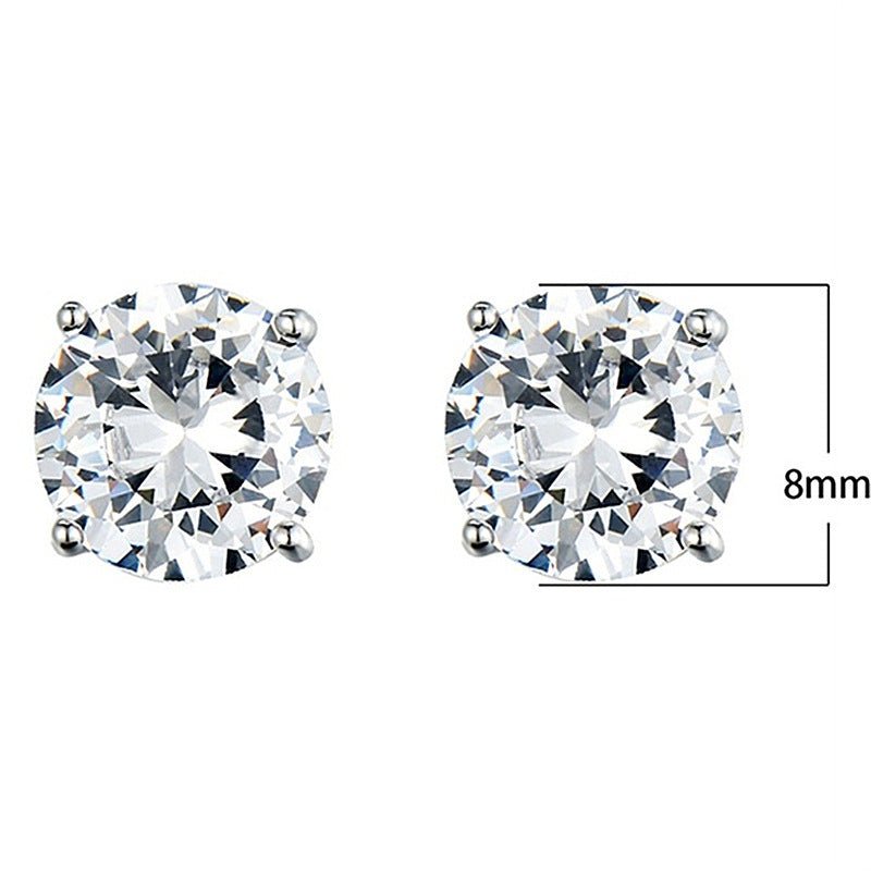 Women's White Diamond Round Cut Four-claw Stud Earrings-Jewearrings