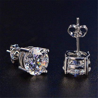 Women's White Diamond Round Cut Four-claw Stud Earrings-Jewearrings