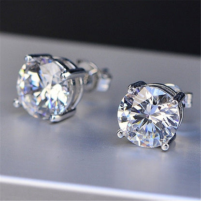 Women's White Diamond Round Cut Four-claw Stud Earrings-Jewearrings