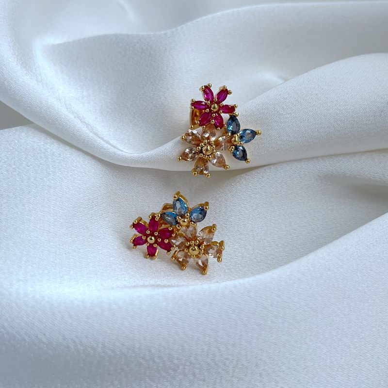 Women's Zircon Inlaid Flower Stud Earrings-Jewearrings