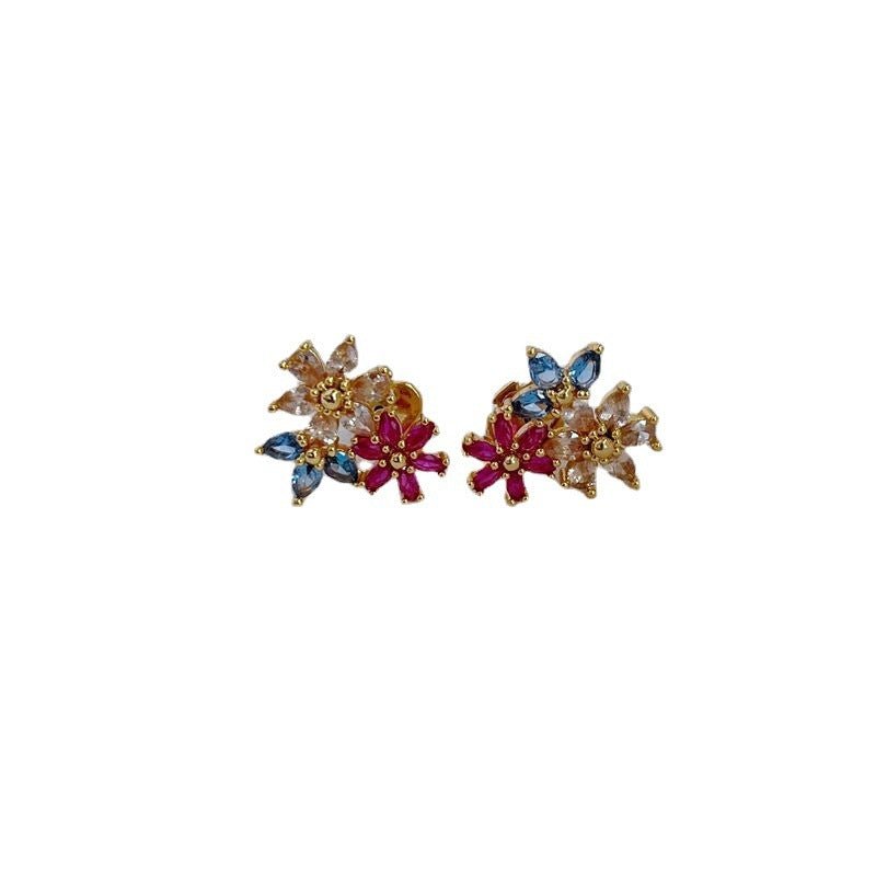 Women's Zircon Inlaid Flower Stud Earrings-Jewearrings