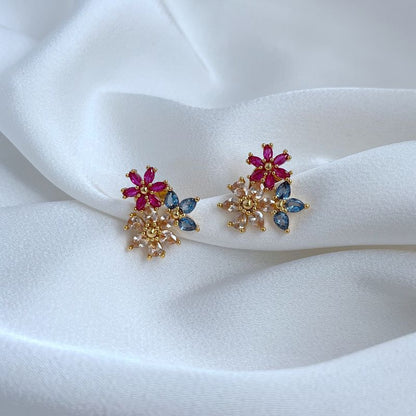 Women's Zircon Inlaid Flower Stud Earrings-Jewearrings