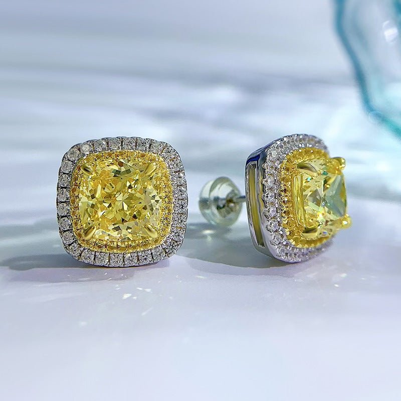 Yellow Diamond High Carbon Silver Stud Earrings Ornament-Jewearrings