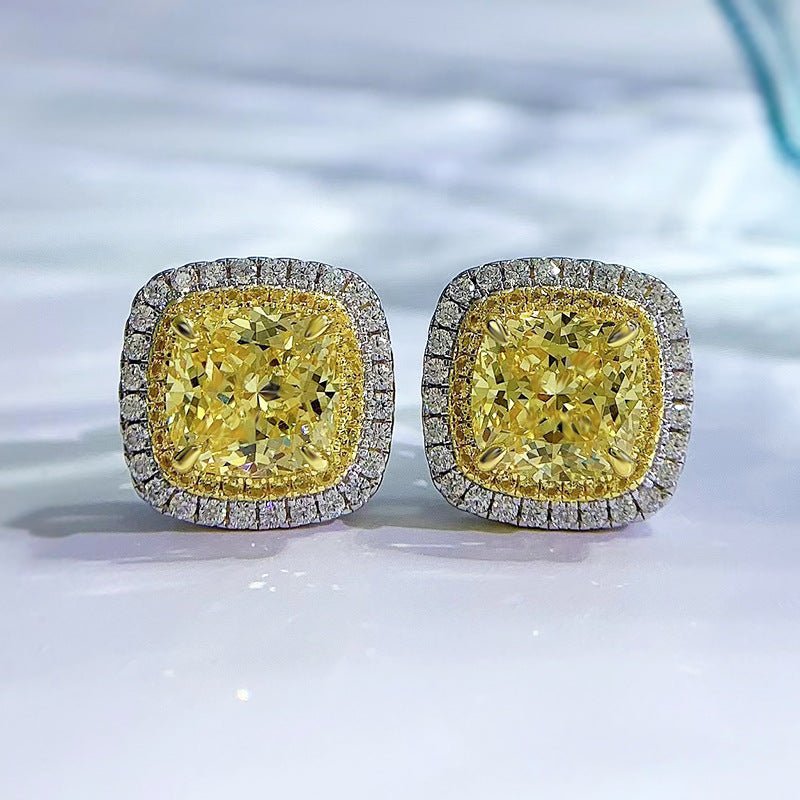 Yellow Diamond High Carbon Silver Stud Earrings Ornament-Jewearrings