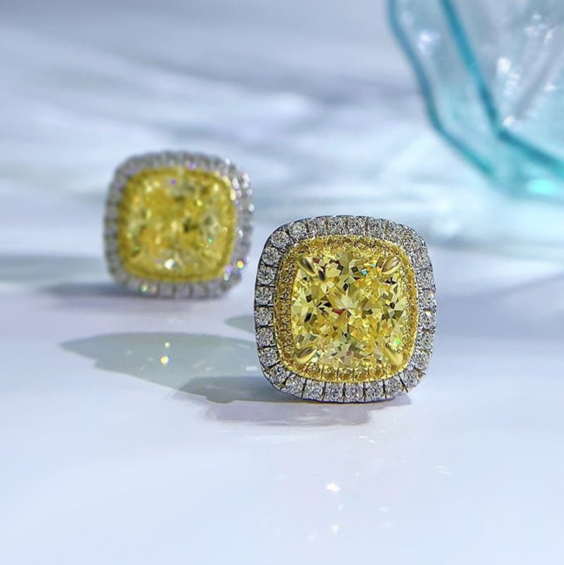 Yellow Diamond High Carbon Silver Stud Earrings Ornament-Jewearrings