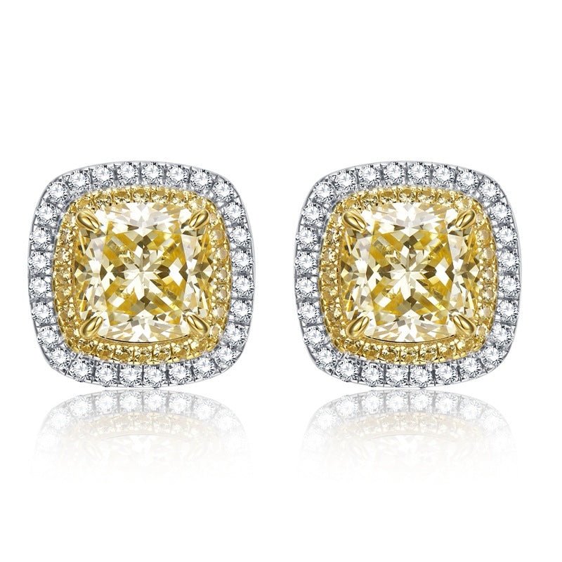 Yellow Diamond High Carbon Silver Stud Earrings Ornament-Jewearrings