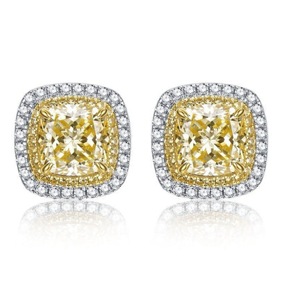 Yellow Diamond High Carbon Silver Stud Earrings Ornament-Jewearrings