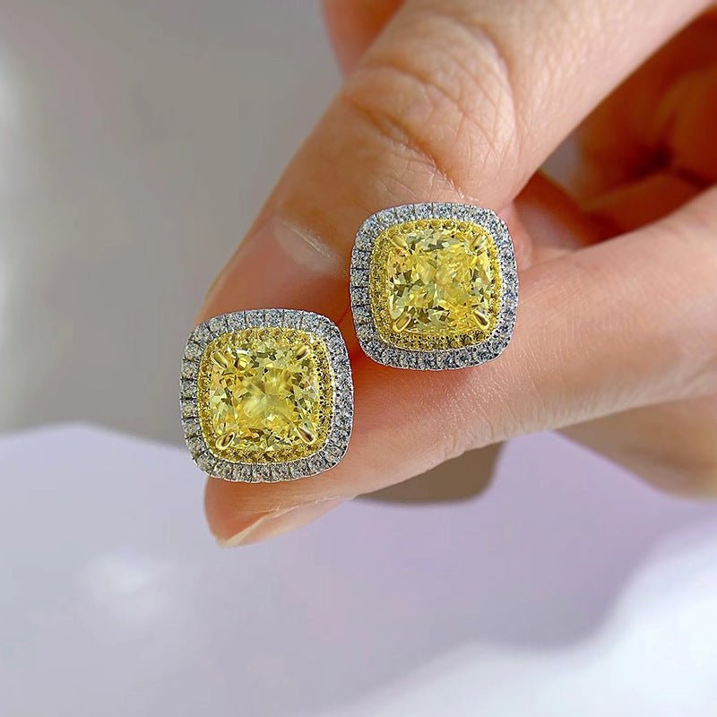 Yellow Diamond High Carbon Silver Stud Earrings Ornament-Jewearrings