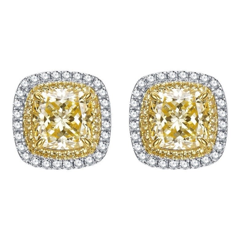 Yellow Diamond High Carbon Silver Stud Earrings Ornament-Jewearrings